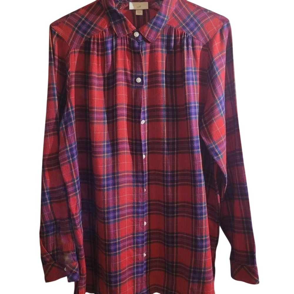 J Jill Red Plaid Long Sleeve Button Up Shirt Women's Size S